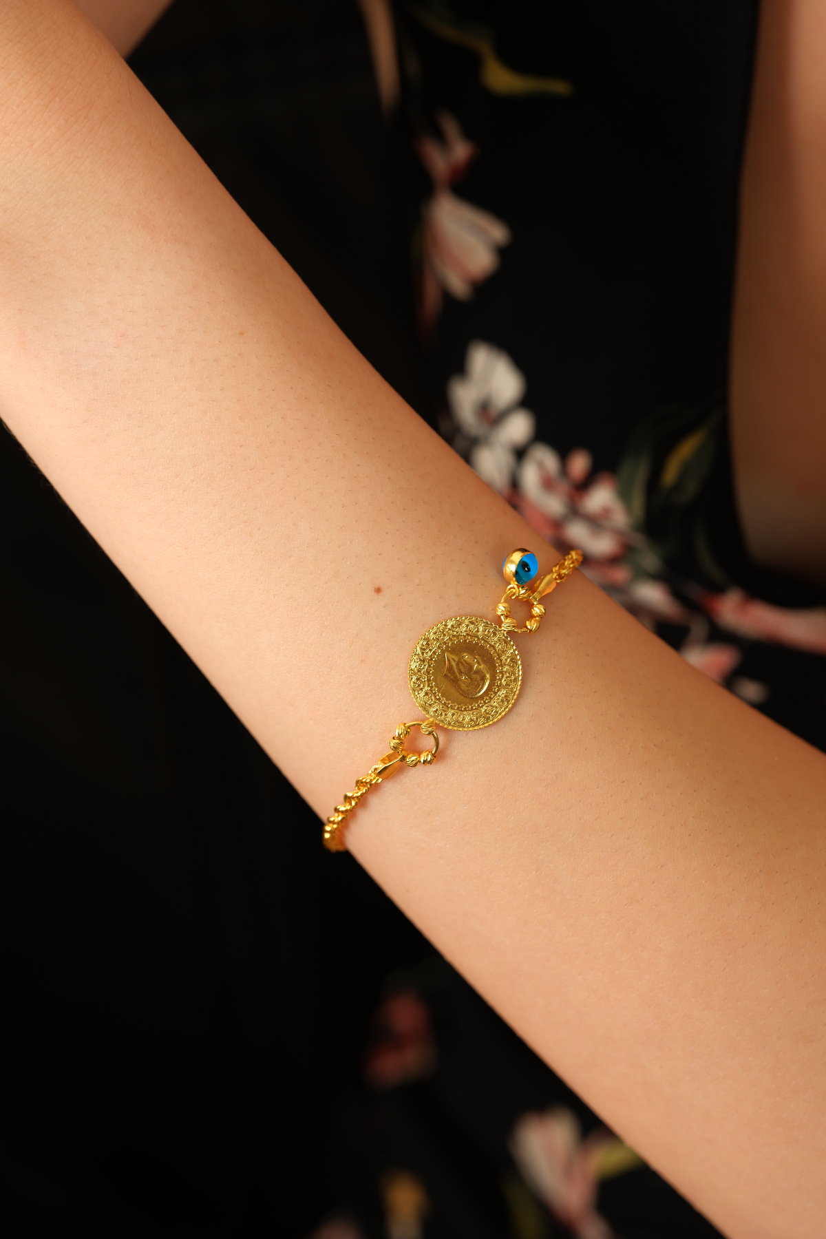 14 Ayar Altın Gözlü Çeyrekli Halat Bileklik