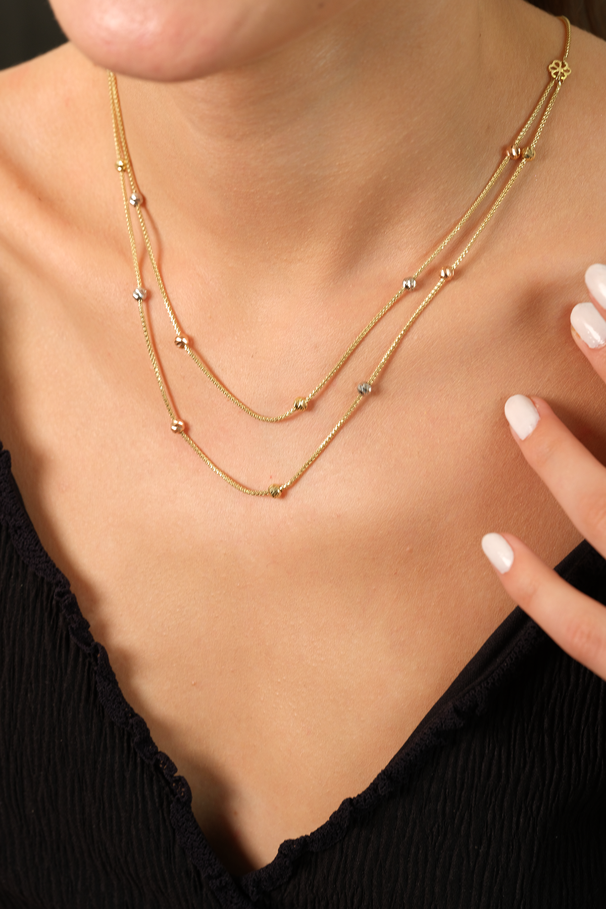 14 Ayar Altın İtalyan Popcorn İkili Dorika Kolye