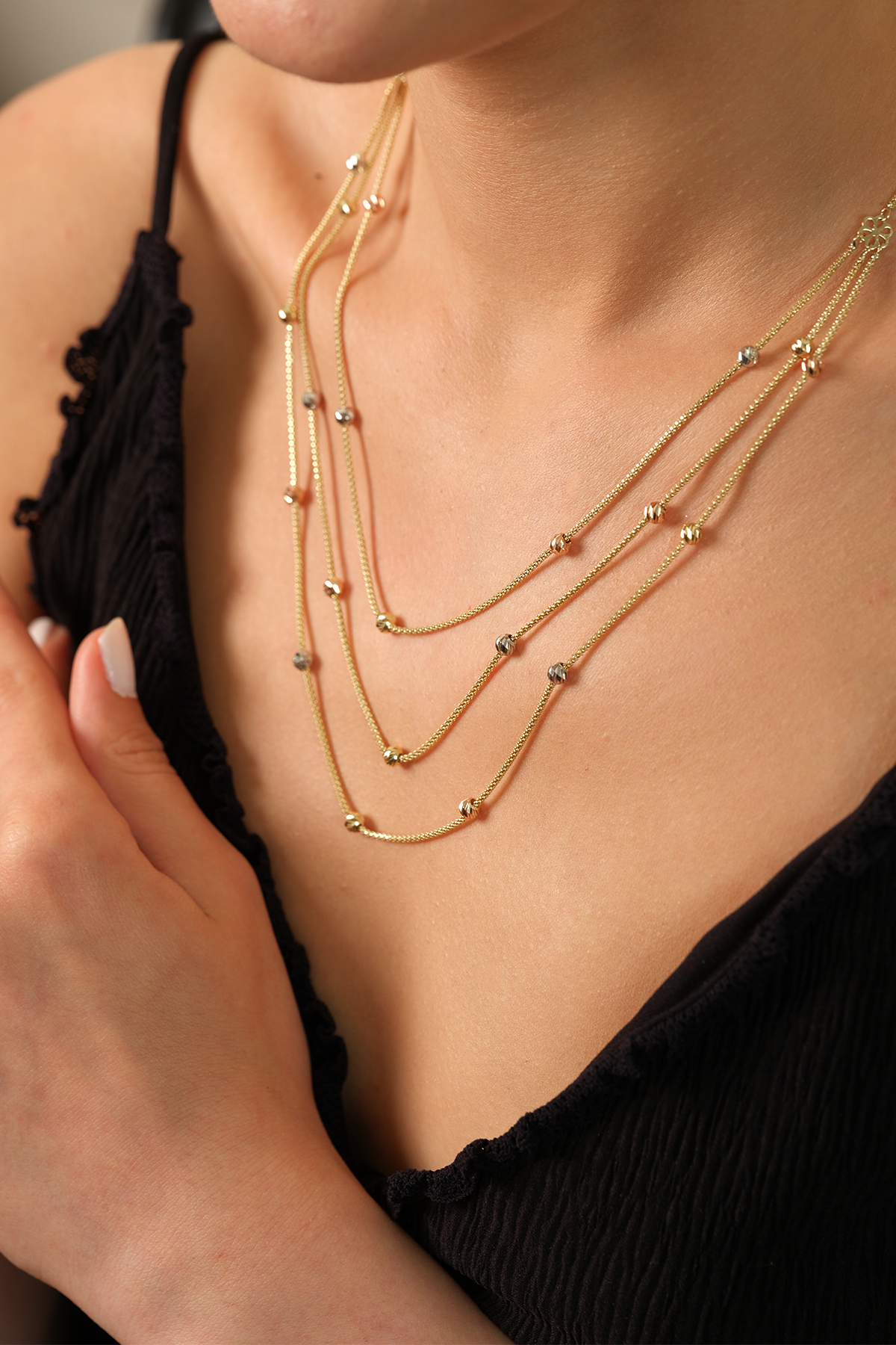 14 Ayar Altın İtalyan Popcorn Üçlü Dorika Kolye