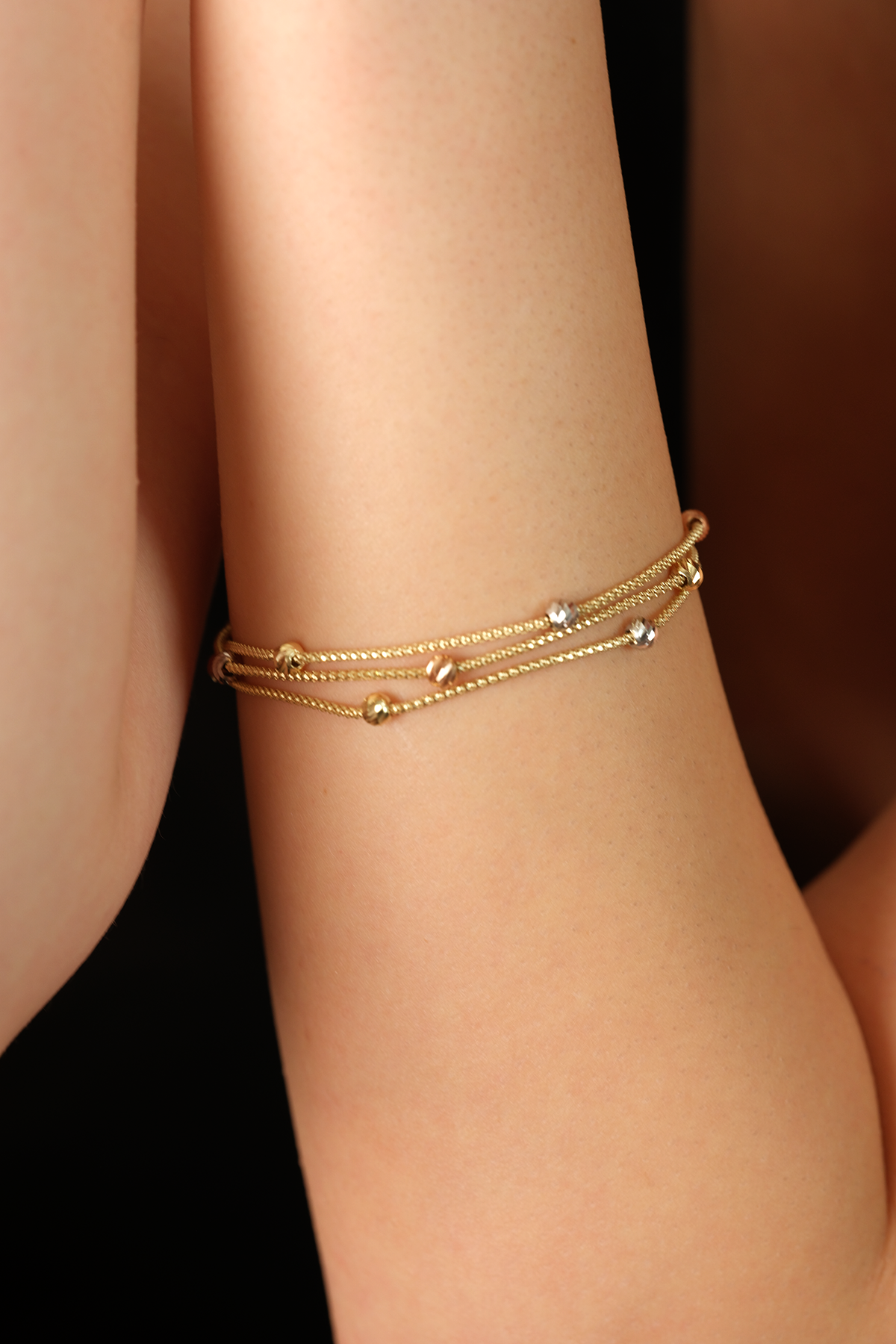 14 Ayar Altın İtalyan Popcorn Üçlü Dorika Bileklik