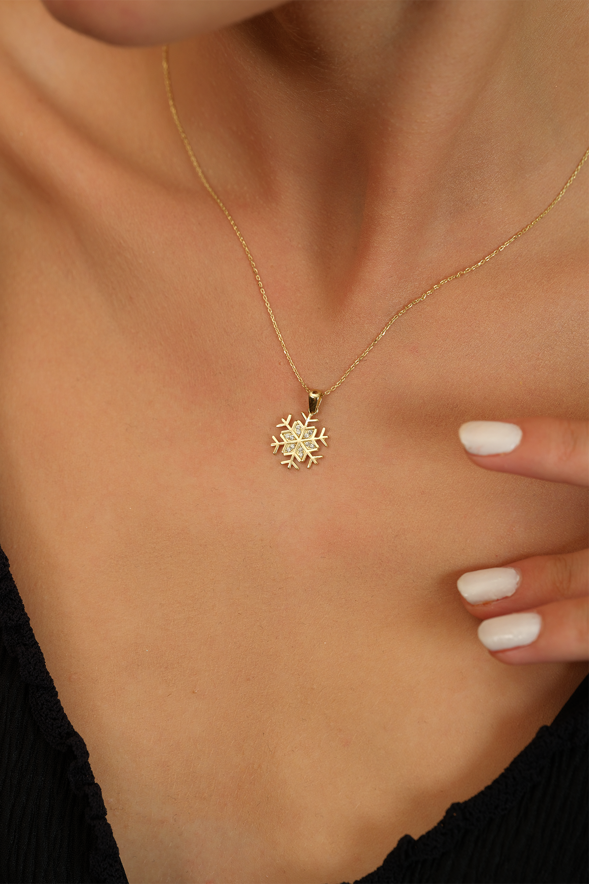 14 Ayar Altın Kar Tanesi Kolye