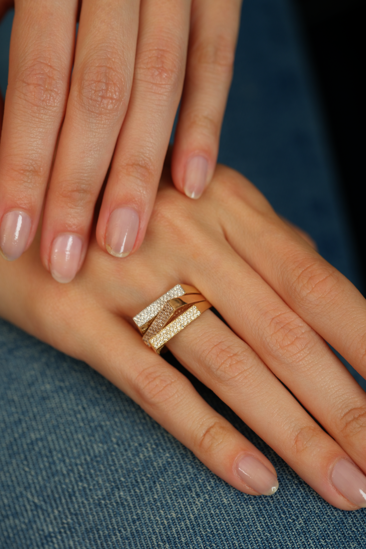 14 Ayar Altın Köşeli Üç Renk Yüzük