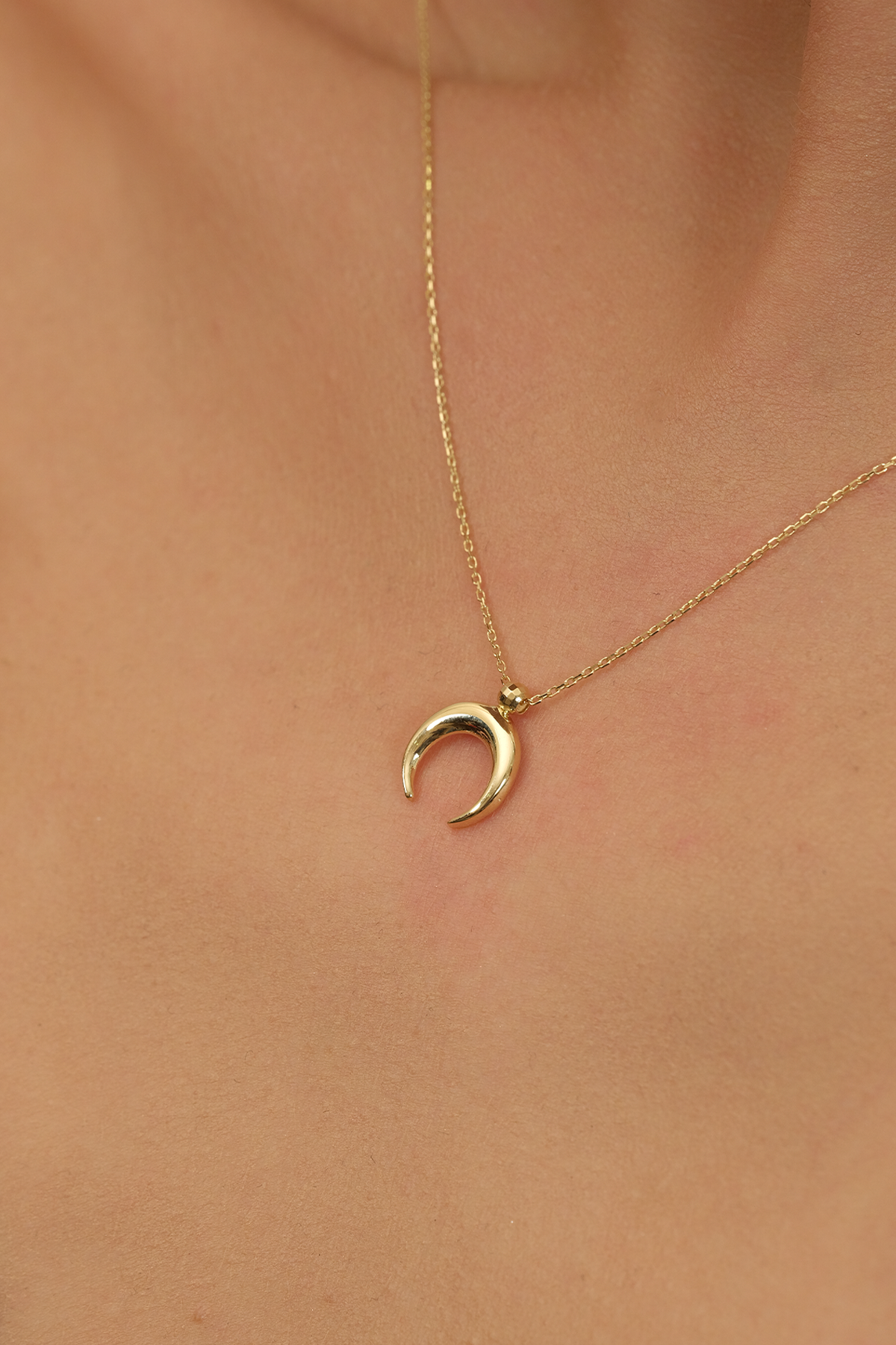 14 Ayar Altın Özel Hilal Kolye