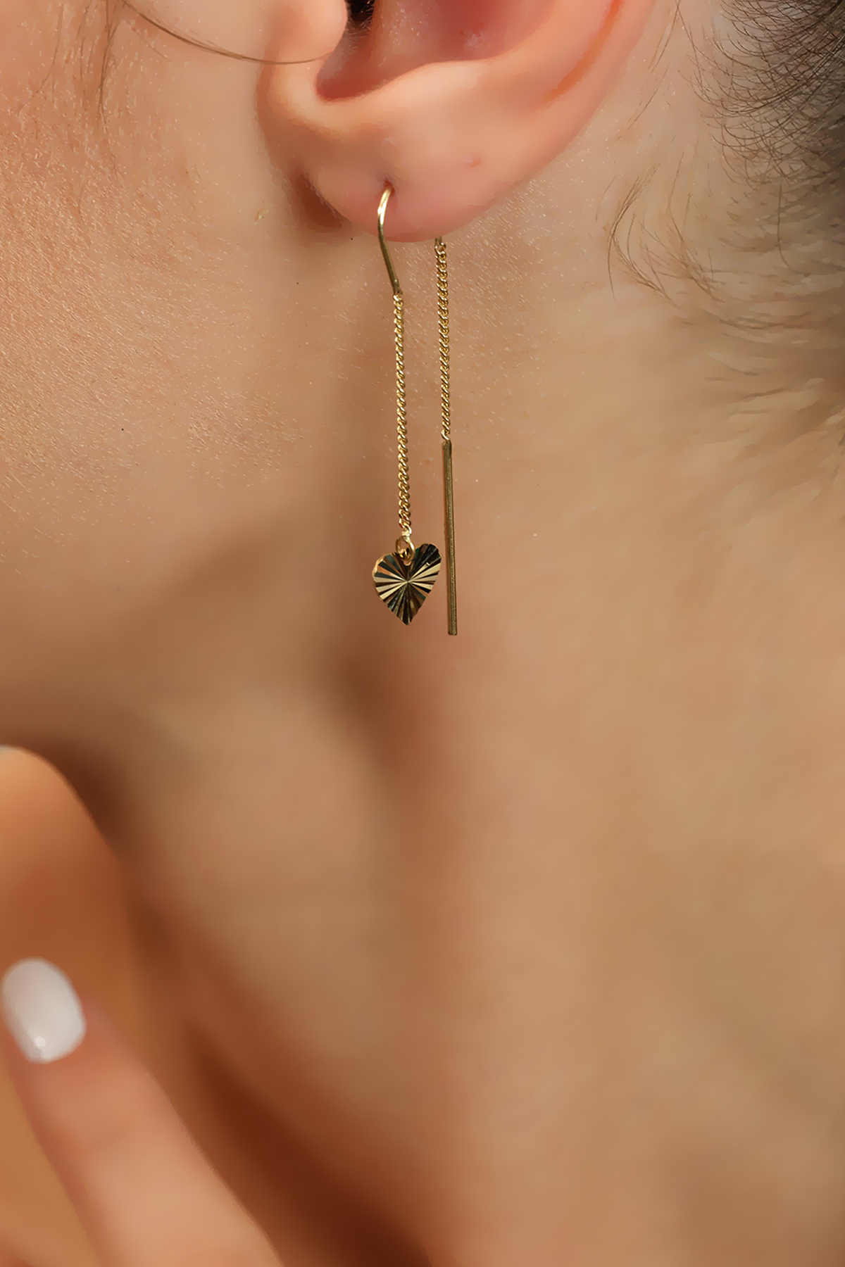 14 Ayar Altın Sallantılı Kalp Küpe