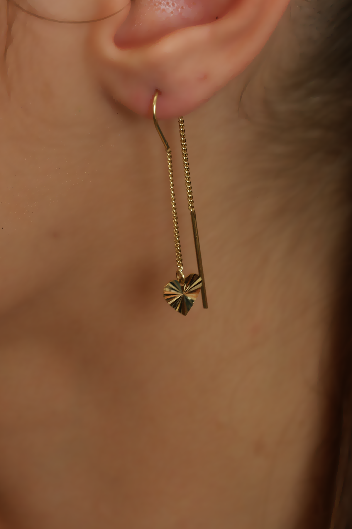 14 Ayar Altın Sallantılı Kalp Küpe