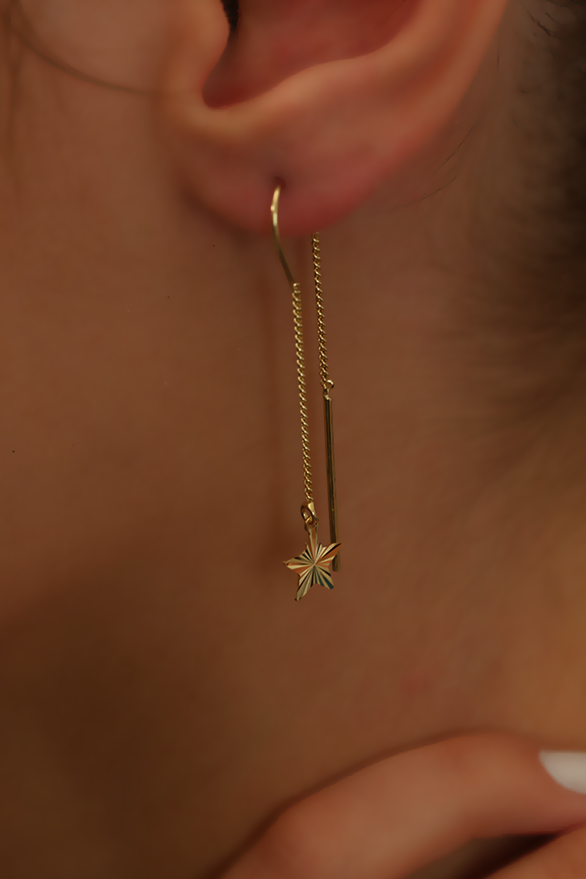 14 Ayar Altın Sallantılı Yıldız Küpe