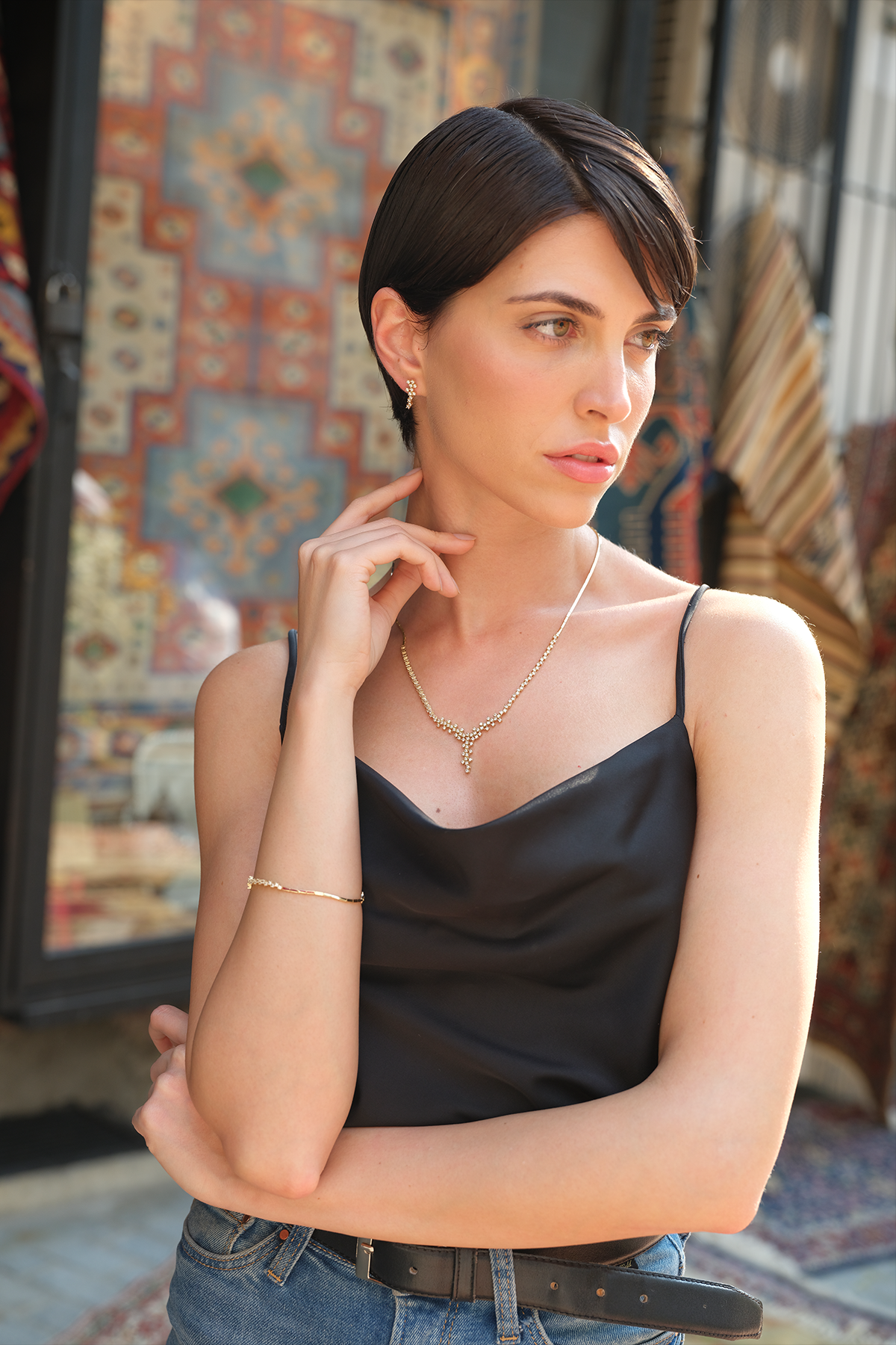 14 Ayar Altın Taşlı Tasarım Su Yolu Set