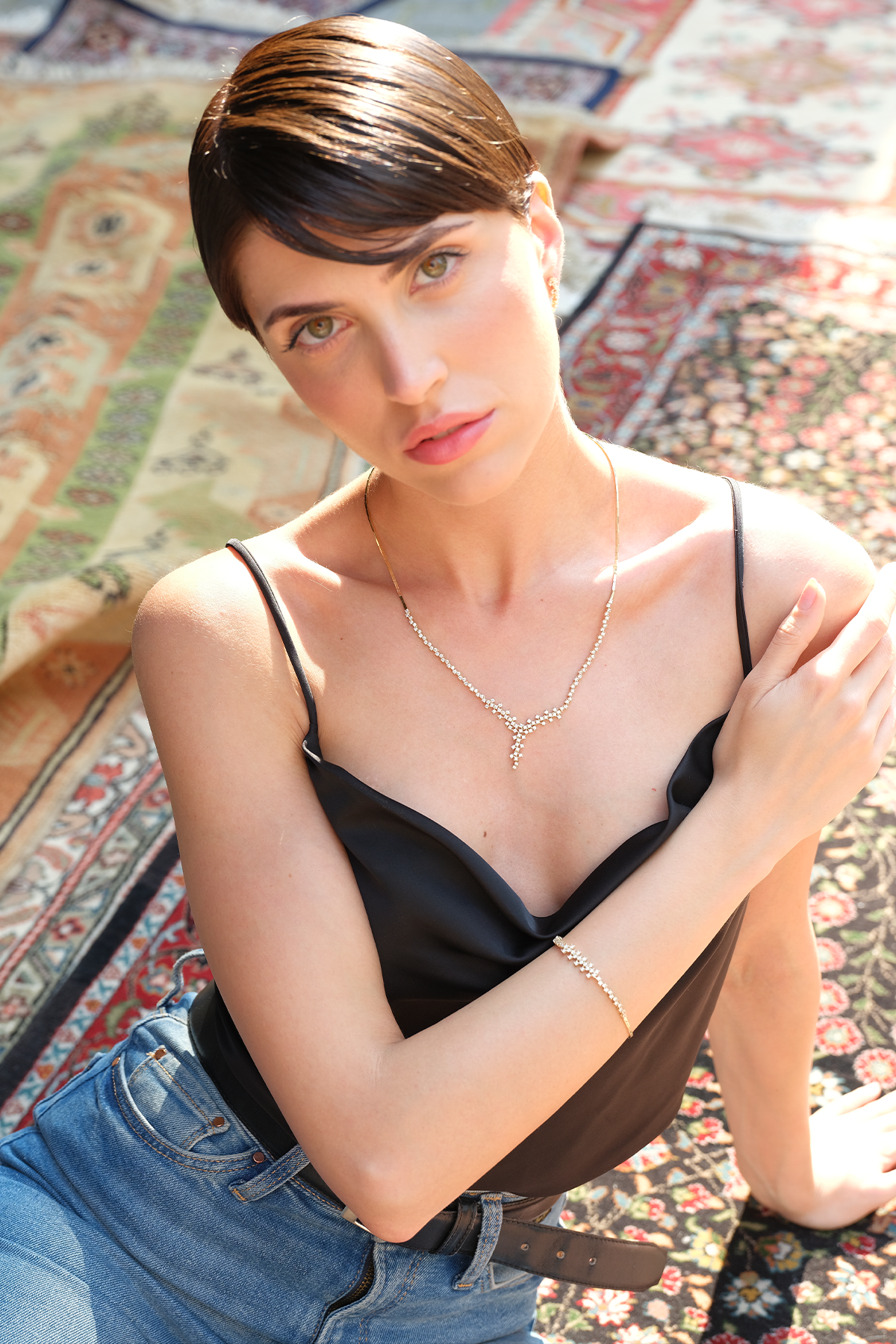 14 Ayar Altın Taşlı Tasarım Su Yolu Set