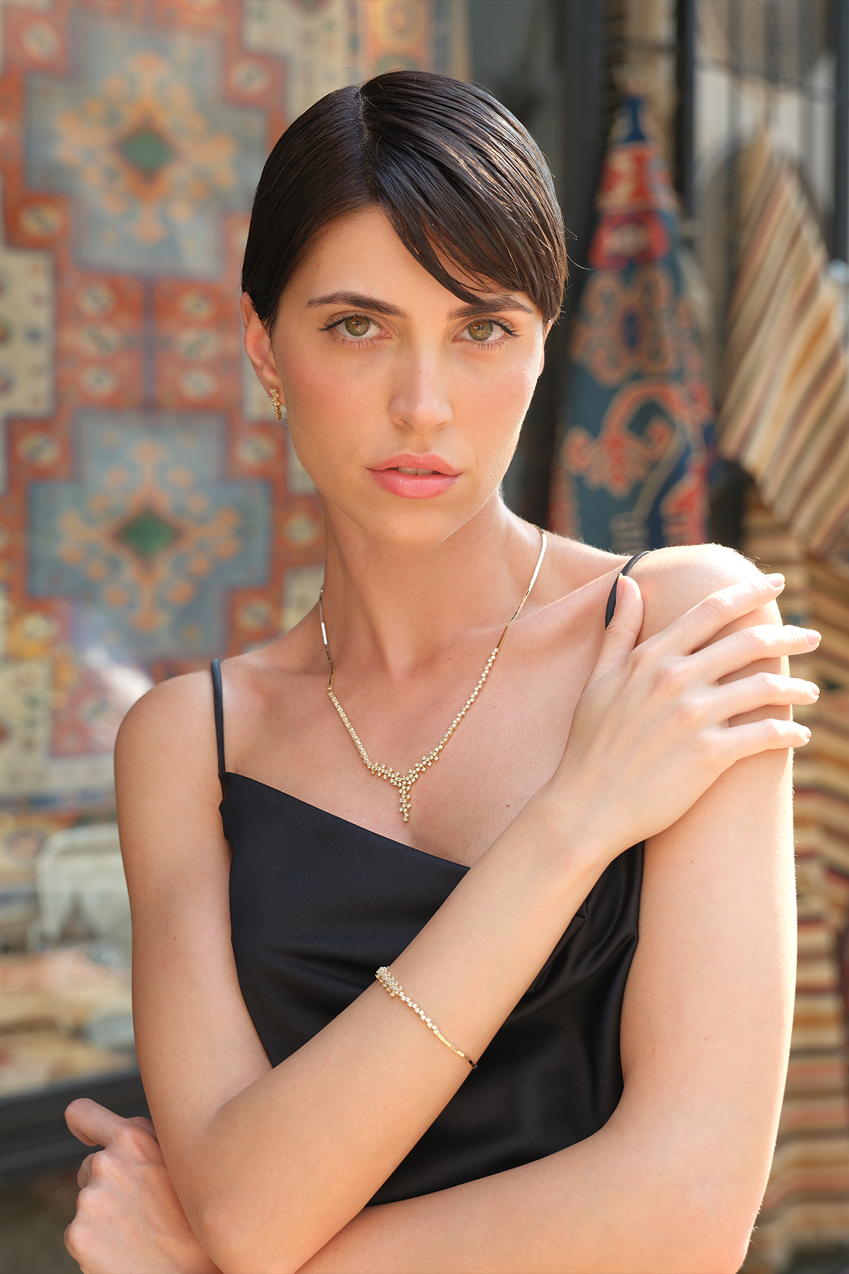 14 Ayar Altın Taşlı Tasarım Su Yolu Set