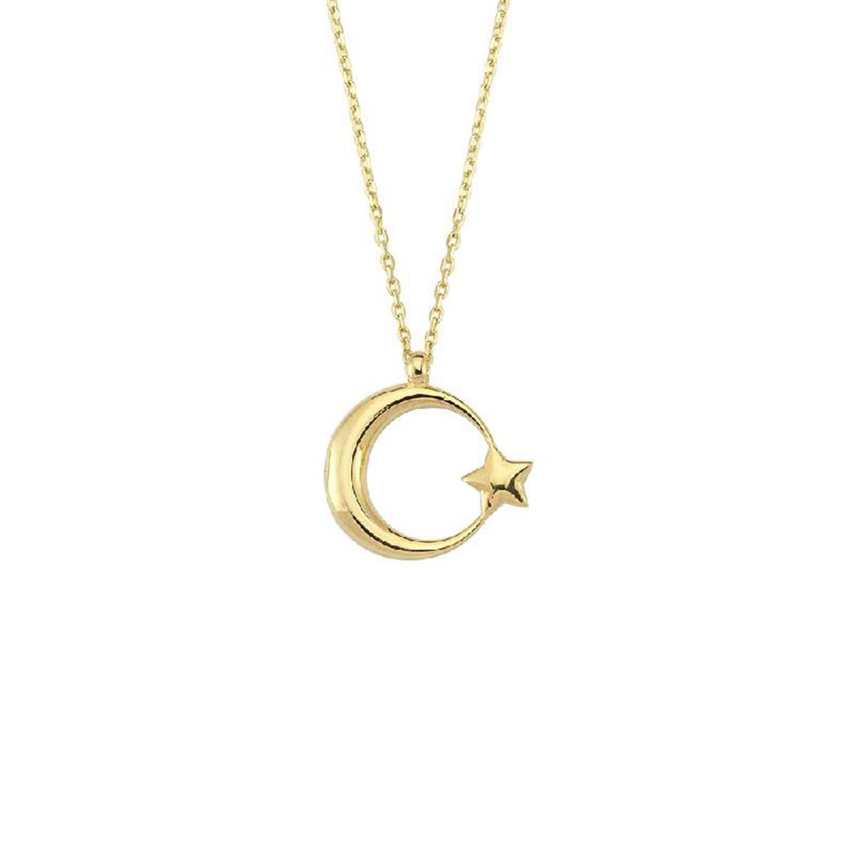 14 Ayar Altın Sade Ay Yıldız Kolye