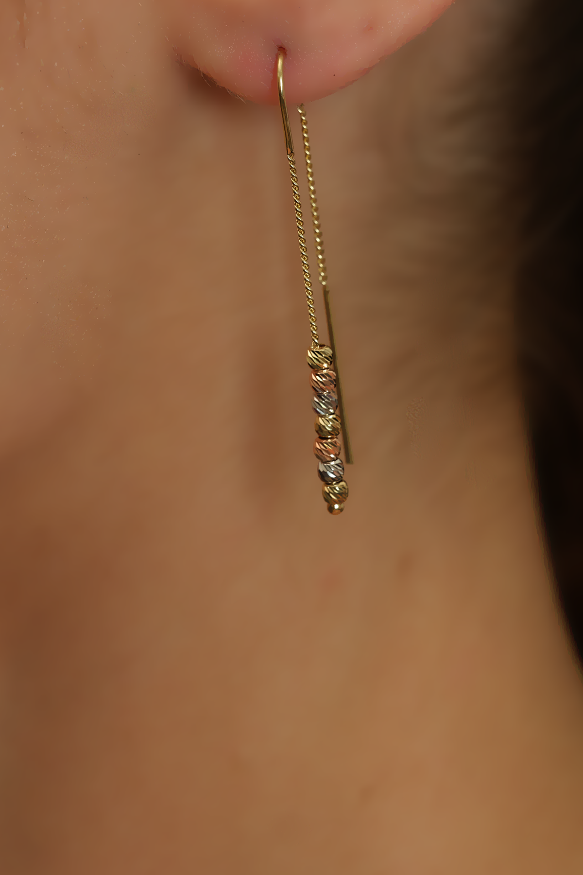 14 Ayar Altın Üç Renk Dorika Küpe