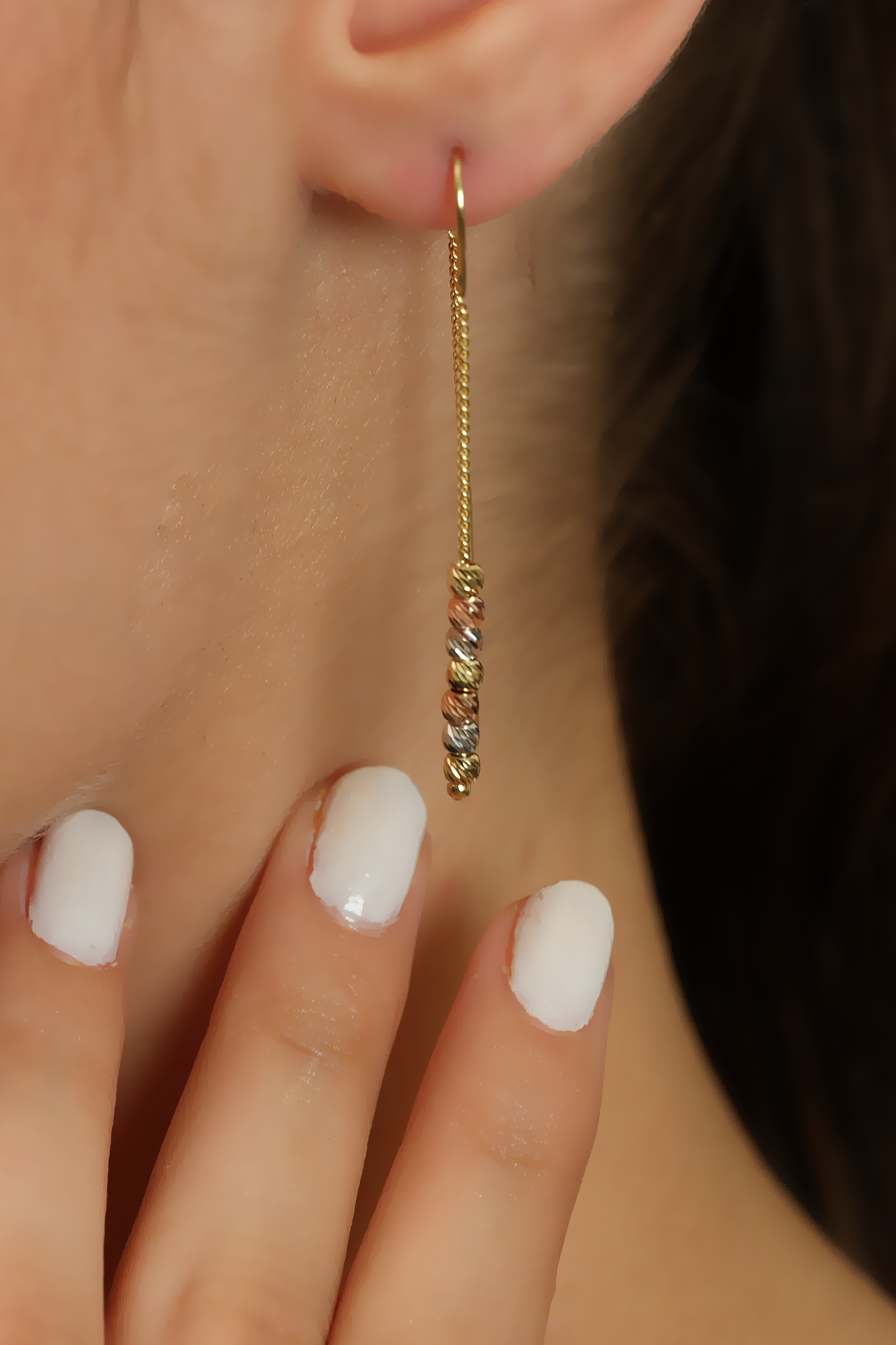 14 Ayar Altın Üç Renk Dorika Küpe