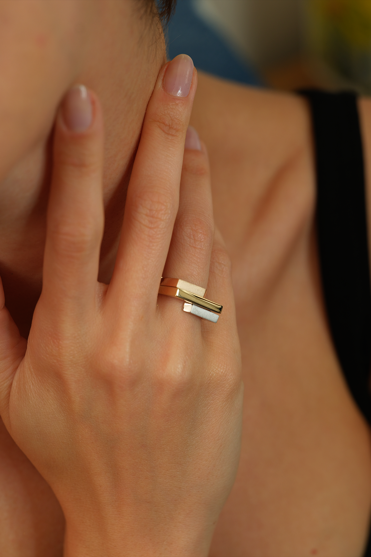 14 Ayar Altın Üç Renk Modern Yüzük