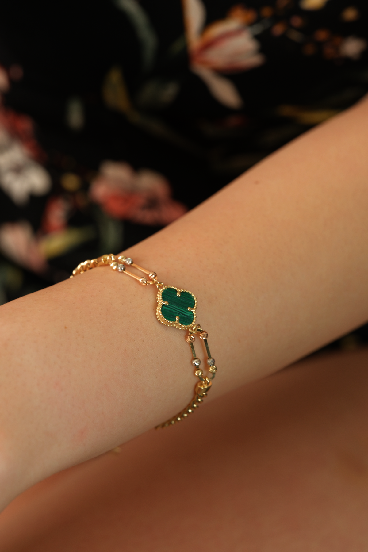 14 Ayar Altın Yeşil Yonca Dorikalı Gurmet Bileklik