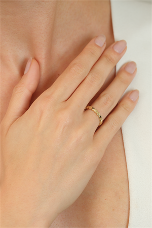 14 Ayar Altın Altıgen Desenli Eklem Yüzük