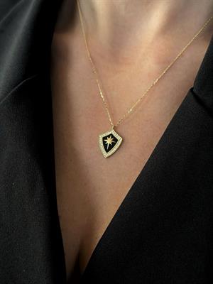 14 Ayar Altın Anne Siyah Mineli Kalkan Figürlü Tasarım Kolye