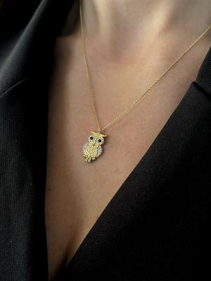 14 Ayar Altın Baykus Figürlü Tasarım Kolye