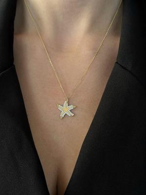 14 Ayar Altın Deniz Yıldızı Figürlü Tasarım Kolye