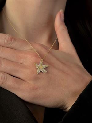 14 Ayar Altın Deniz Yıldızı Figürlü Tasarım Kolye