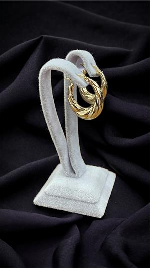 14 Ayar Altın Desenli Oval Küpe