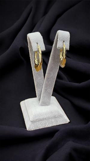 14 Ayar Altın Desenli Oval Küpe