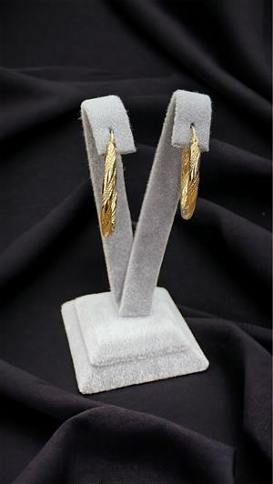 14 Ayar Altın Desenli Oval Küpe