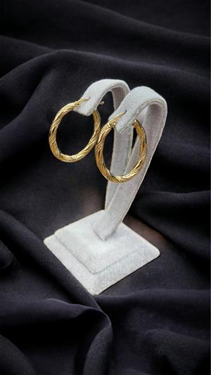 14 Ayar Altın Desenli Oval Küpe