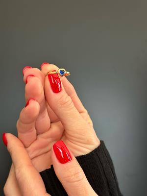 14 Ayar Altın Mavi Mineli Kalp Yüzük