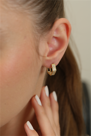 14 Ayar Altın Stone Altıgen Küpe