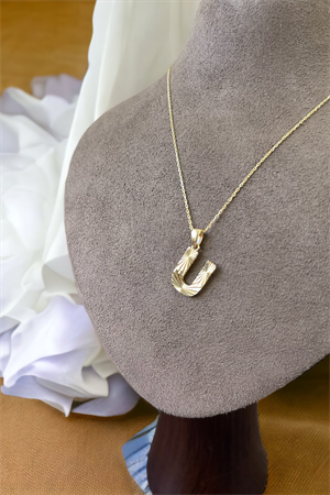 14 Ayar Altın U Harf Kolye Ucu