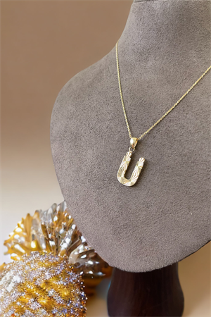 14 Ayar Altın Ü Harf Kolye Ucu