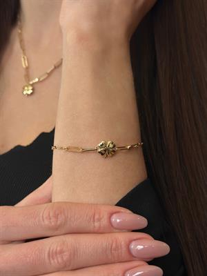 14 Ayar Altın Yonca Figürlü Ataç Zincir Set