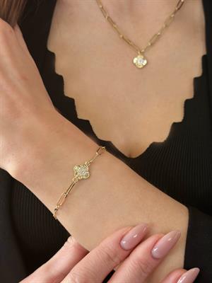 14 Ayar Altın Yonca Figürlü Ataç Zincir Set