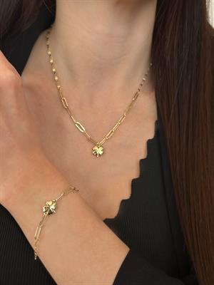 14 Ayar Altın Yonca Figürlü Ataç Zincir Set