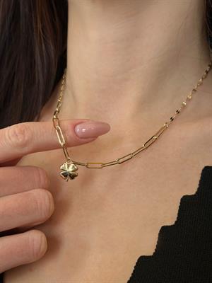 14 Ayar Altın Yonca Figürlü Ataç Zincir Set