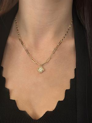 14 Ayar Altın Yonca Figürlü Ataç Zincir Set