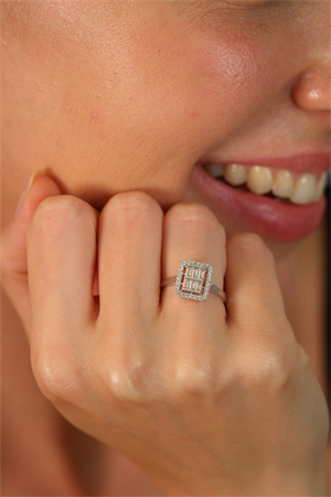 14 Ayar Altın Double Row Baget Yüzük