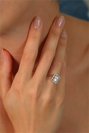 14 Ayar Altın Double Row Baget Yüzük