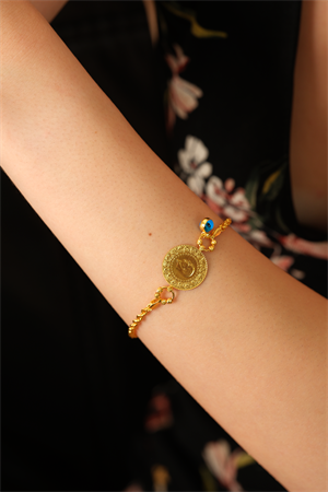 14 Ayar Altın Gözlü Çeyrekli Halat Bileklik