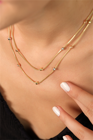 14 Ayar Altın İtalyan Popcorn İkili Dorika Kolye