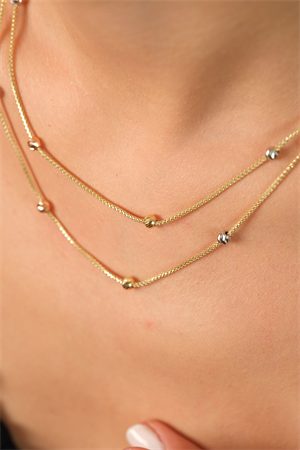 14 Ayar Altın İtalyan Popcorn İkili Dorika Kolye