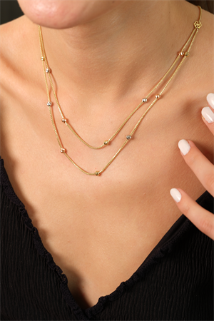 14 Ayar Altın İtalyan Popcorn İkili Dorika Kolye