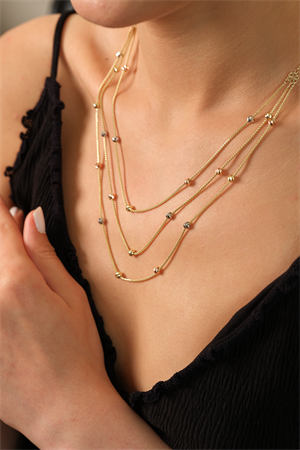 14 Ayar Altın İtalyan Popcorn Üçlü Dorika Kolye