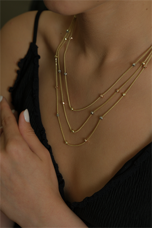 14 Ayar Altın İtalyan Popcorn Üçlü Dorika Kolye