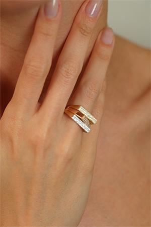 14 Ayar Altın Köşeli Üç Renk Yüzük