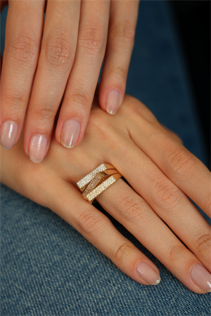 14 Ayar Altın Köşeli Üç Renk Yüzük