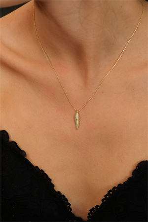 14 Ayar Altın Kuş Tüyü Kolye