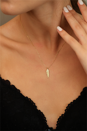 14 Ayar Altın Kuş Tüyü Kolye