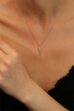 14 Ayar Altın Kuş Tüyü Kolye