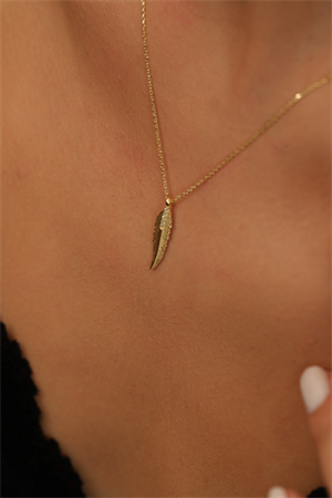 14 Ayar Altın Kuş Tüyü Kolye